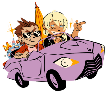 apollo and klavier in a car